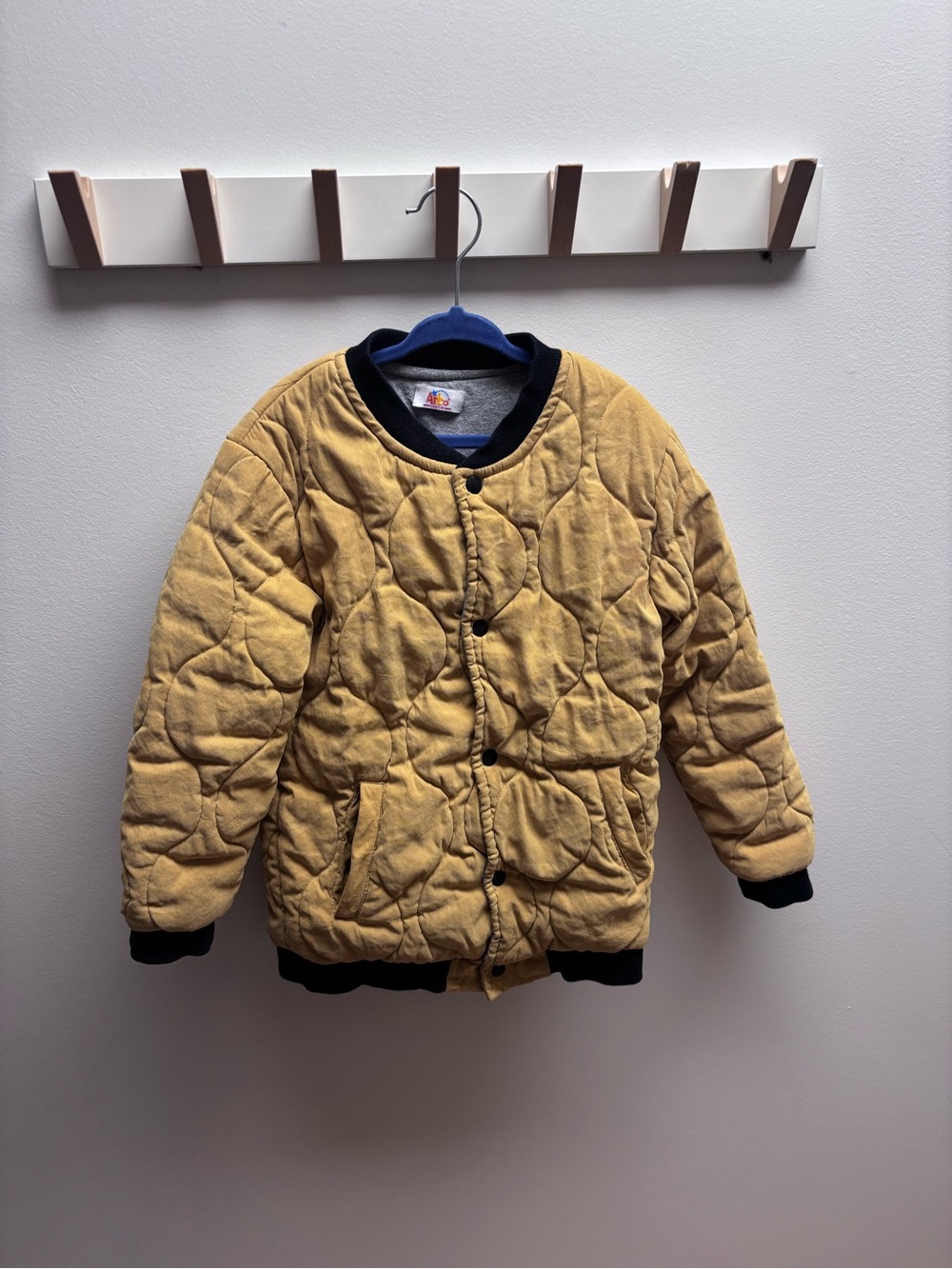 Kids Quilted Mustard Jacket with Black Trim